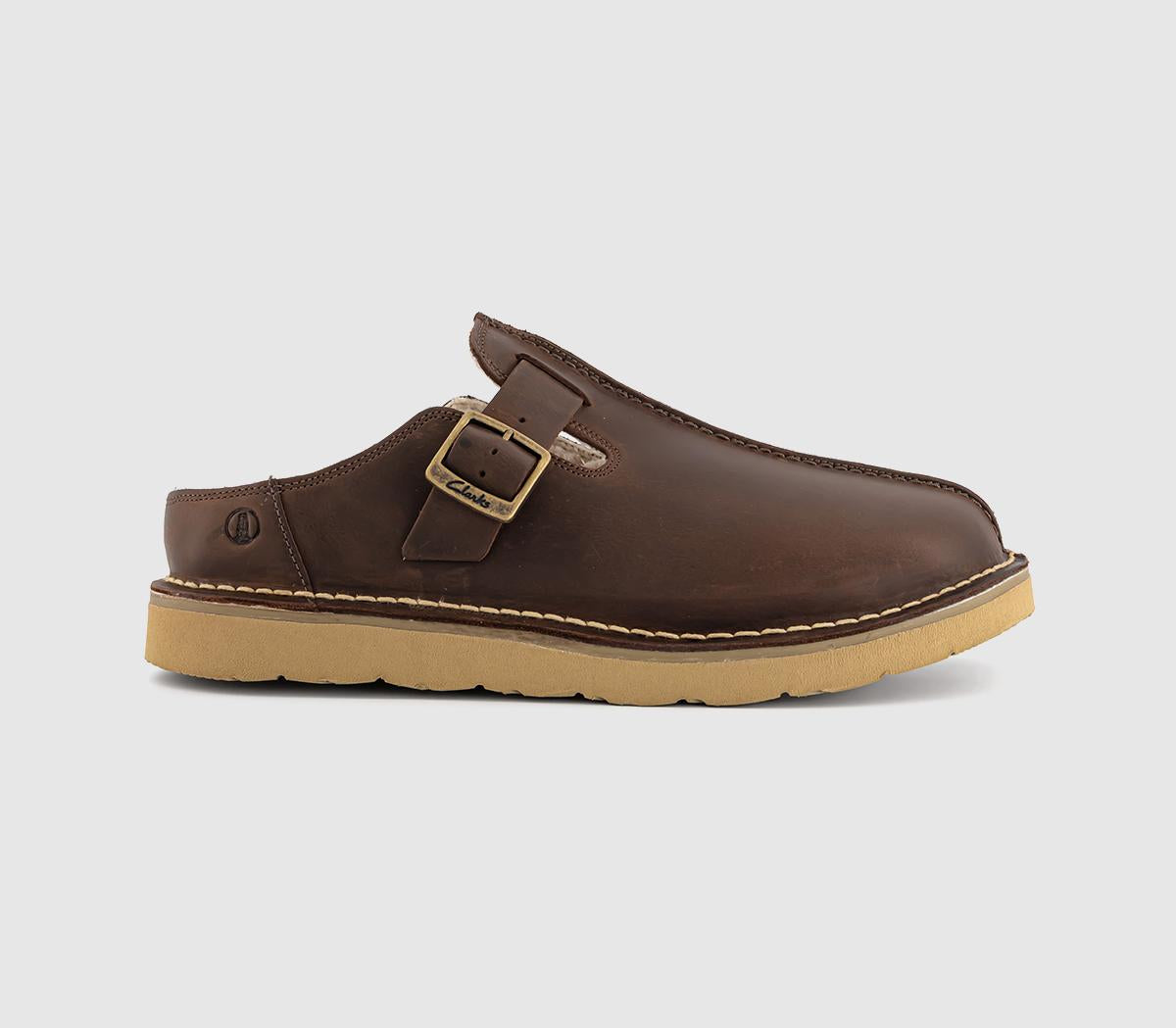 Mens Clarks Originals Solsbury Warm Lined Mules Brown Leather