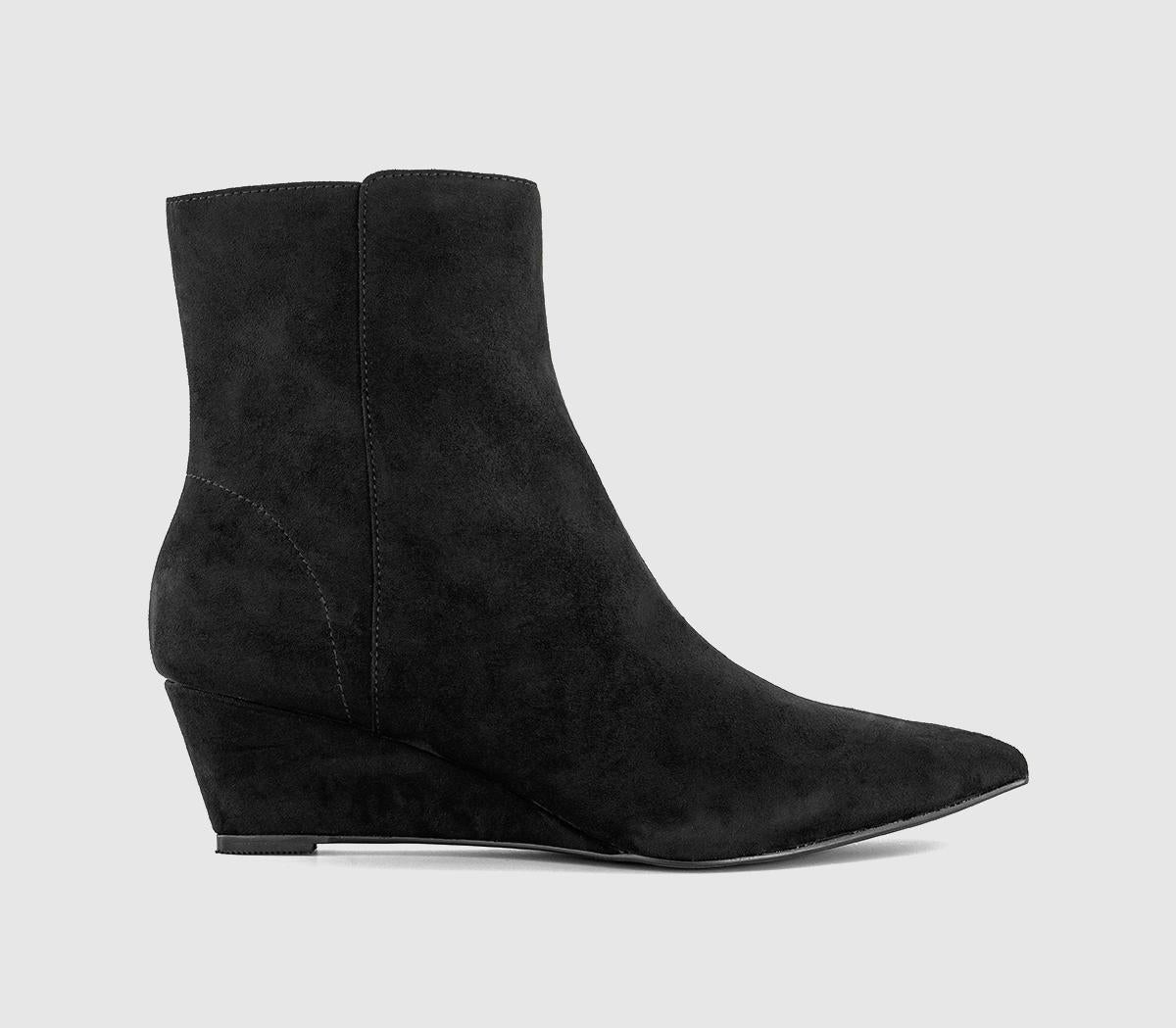Womens OFFICE Azalea Pointed Wedge Boots Black Faux Suede