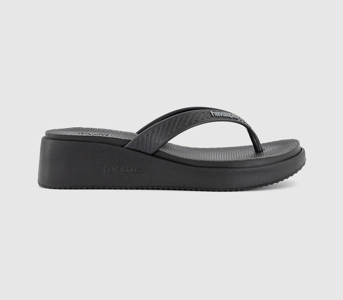Womens Havaianas High Platform Flip Flops Black