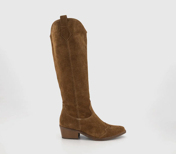 Womens OFFICE Kezia Heeled Western Knee Boots Tan Suede UK Size 8
