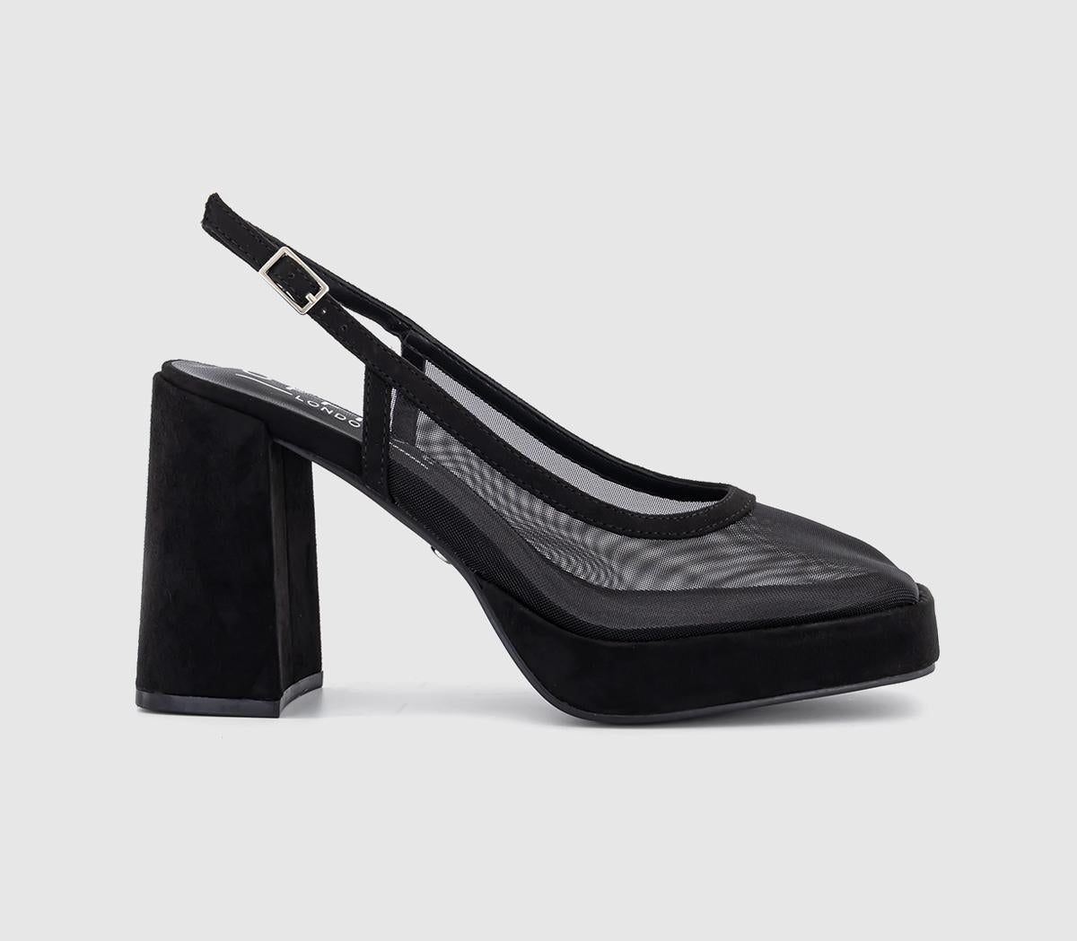 Womens OFFICE Honest Mesh Platform Slingback Heels Black Mesh