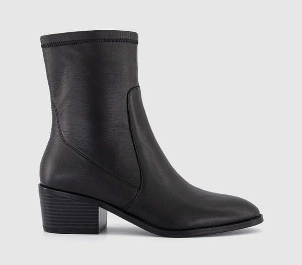 Womens OFFICE Acquire Leather Unlined Block Heel Ankle Boots Black Leather - OFFCUTS SHOES by OFFICE