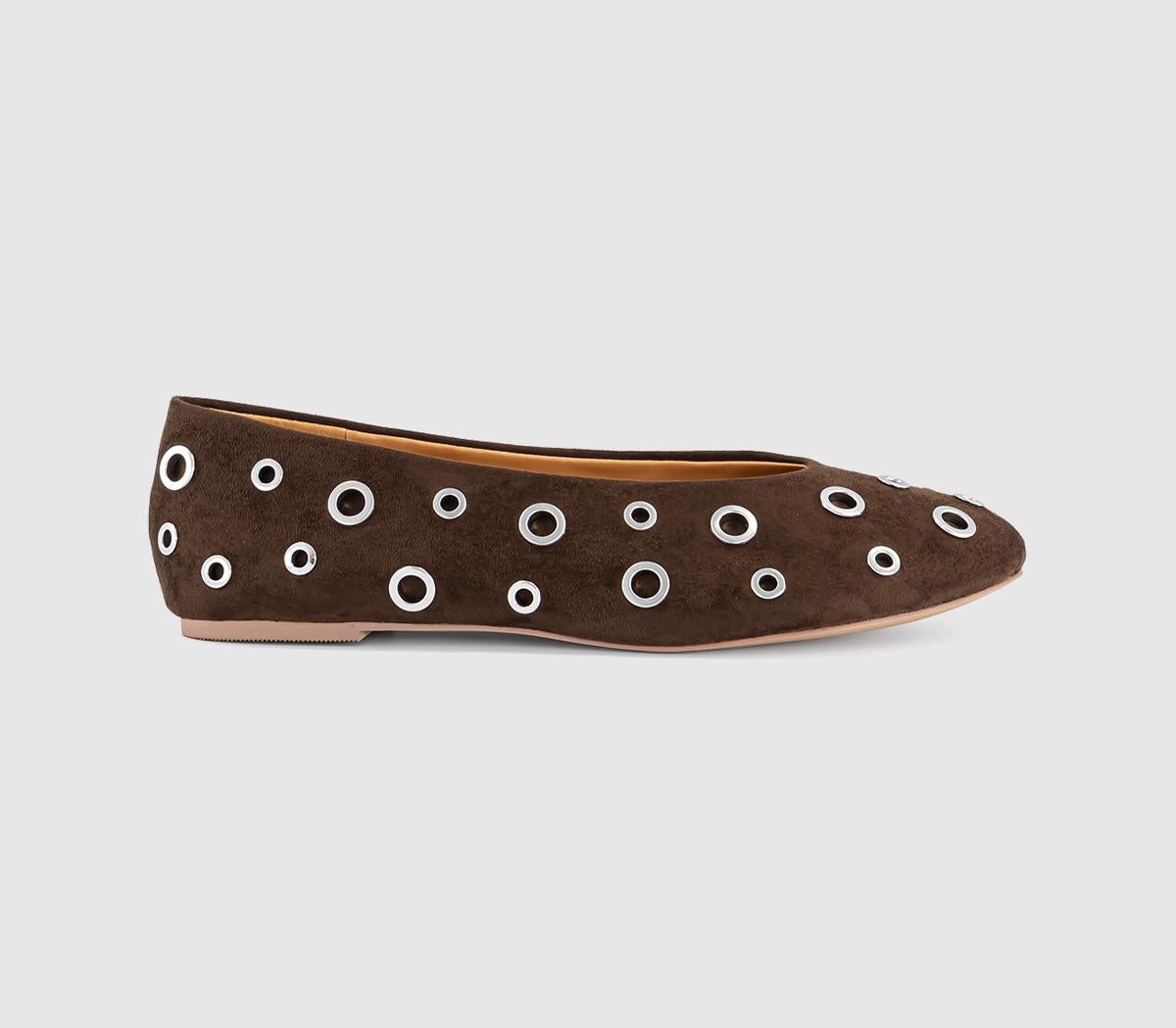 Womens OFFICE Forever Rivet Hardware Ballerina Shoes Brown