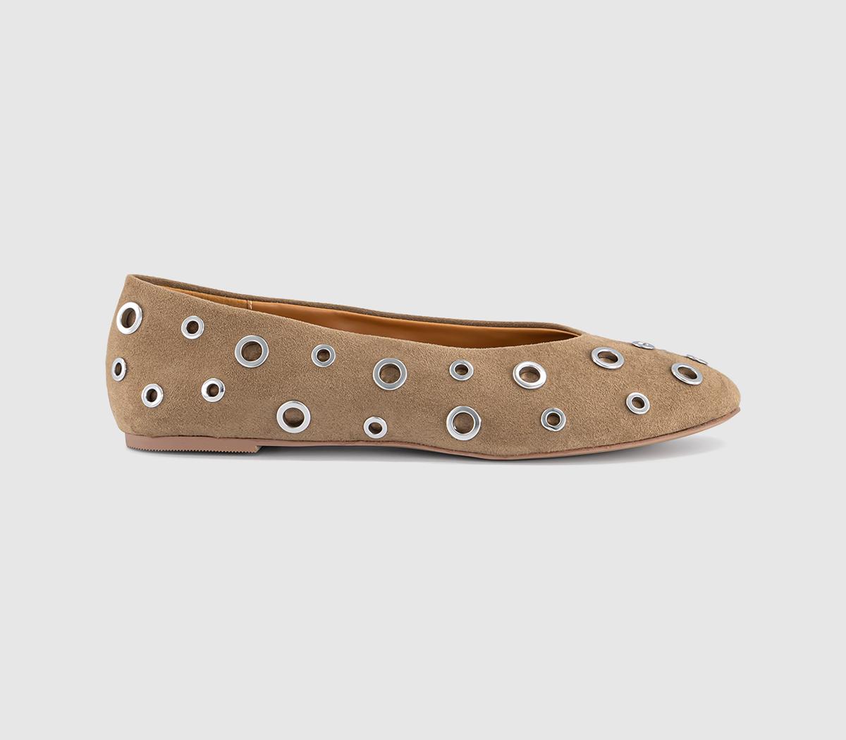 Womens OFFICE Forever Rivet Hardware Ballerina Shoes Beige