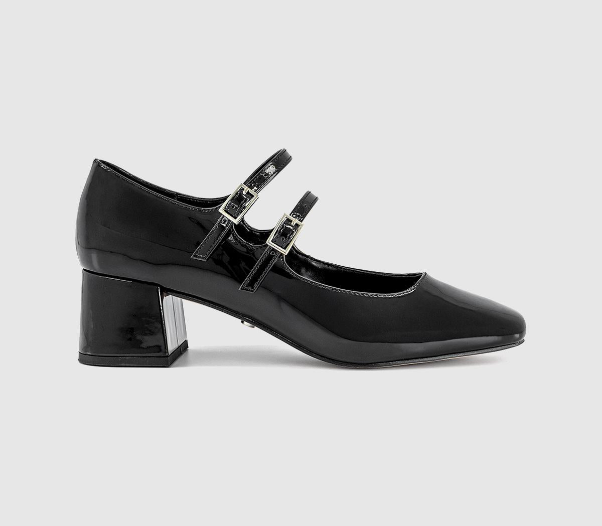 Womens OFFICE Mercy Double Strap Heeled Mary Janes Black Patent