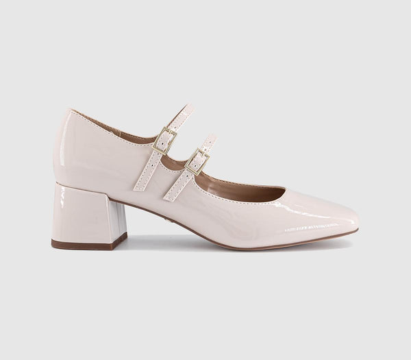 Womens OFFICE Mercy Double Strap Heeled Mary Janes Off White Patent
