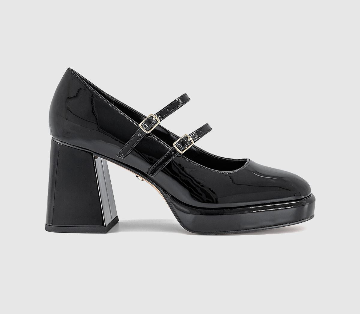Womens OFFICE Haisley Platform Mary Jane Heels Black Patent