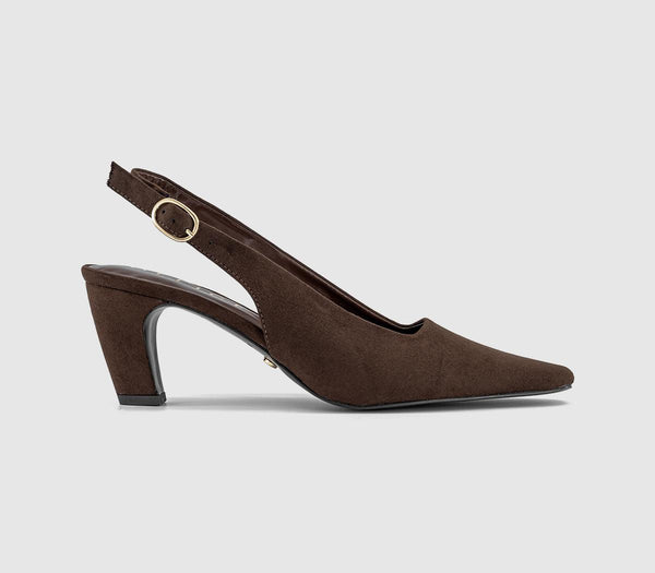 Womens OFFICE Monaco Chisel Toe Slingback Court Heels Brown Faux Suede