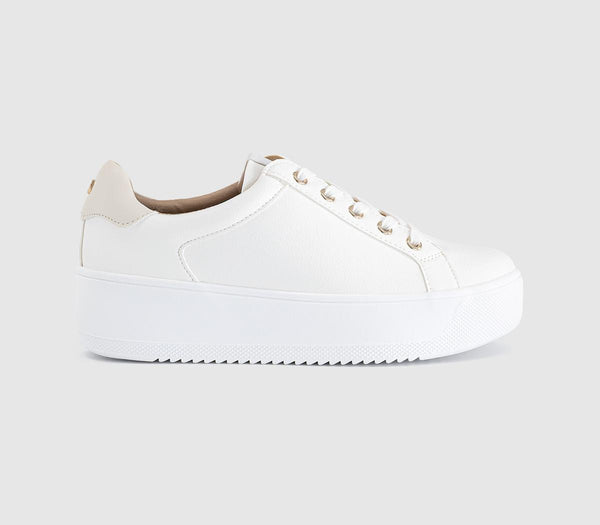 OFFICE Twister Lace Up Platform Trainers Whitebeige