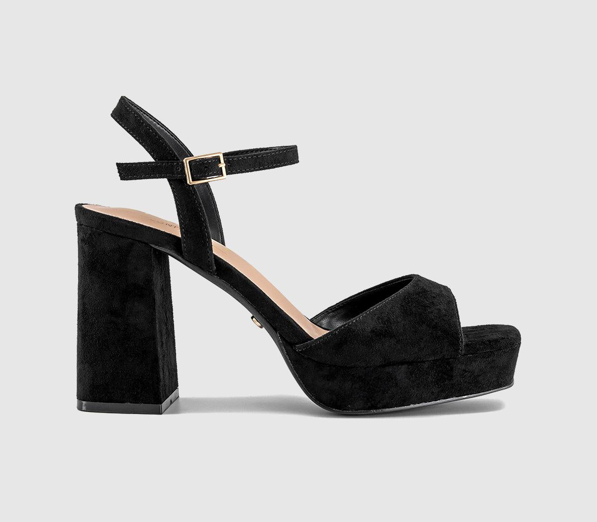 Womens OFFICE Helix Two Part Platform Heeled Sandals Black Faux Suede