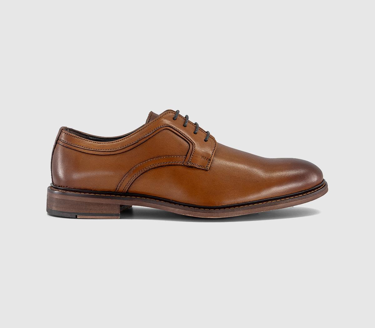 Mens OFFICE Marco Plain Toe Derby Shoes Tan Leather