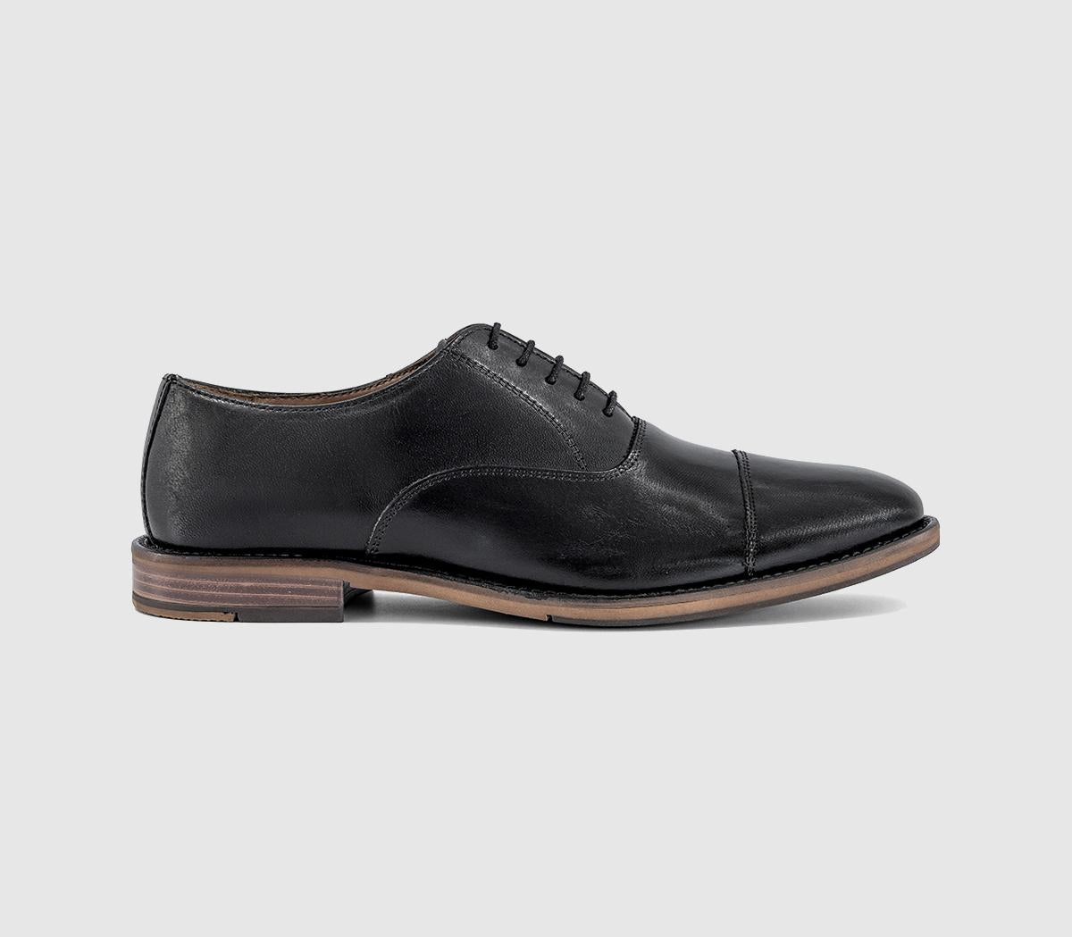 Mens OFFICE Malcolm Toe Cap Oxford Shoes Black Leather