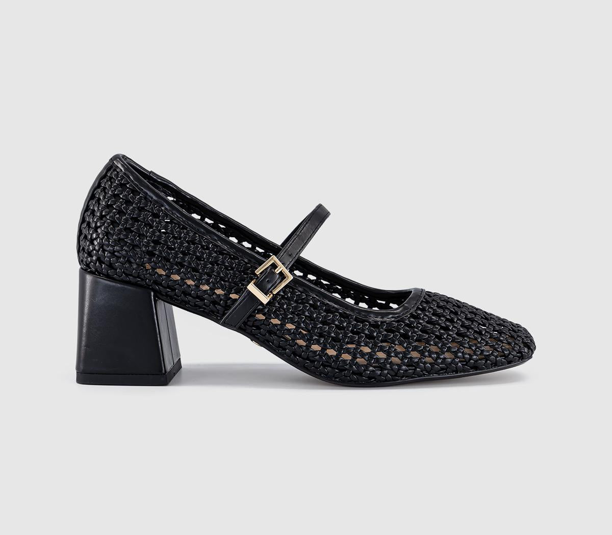 Womens OFFICE Mara Basket Weave Heeled Mary Janes Black