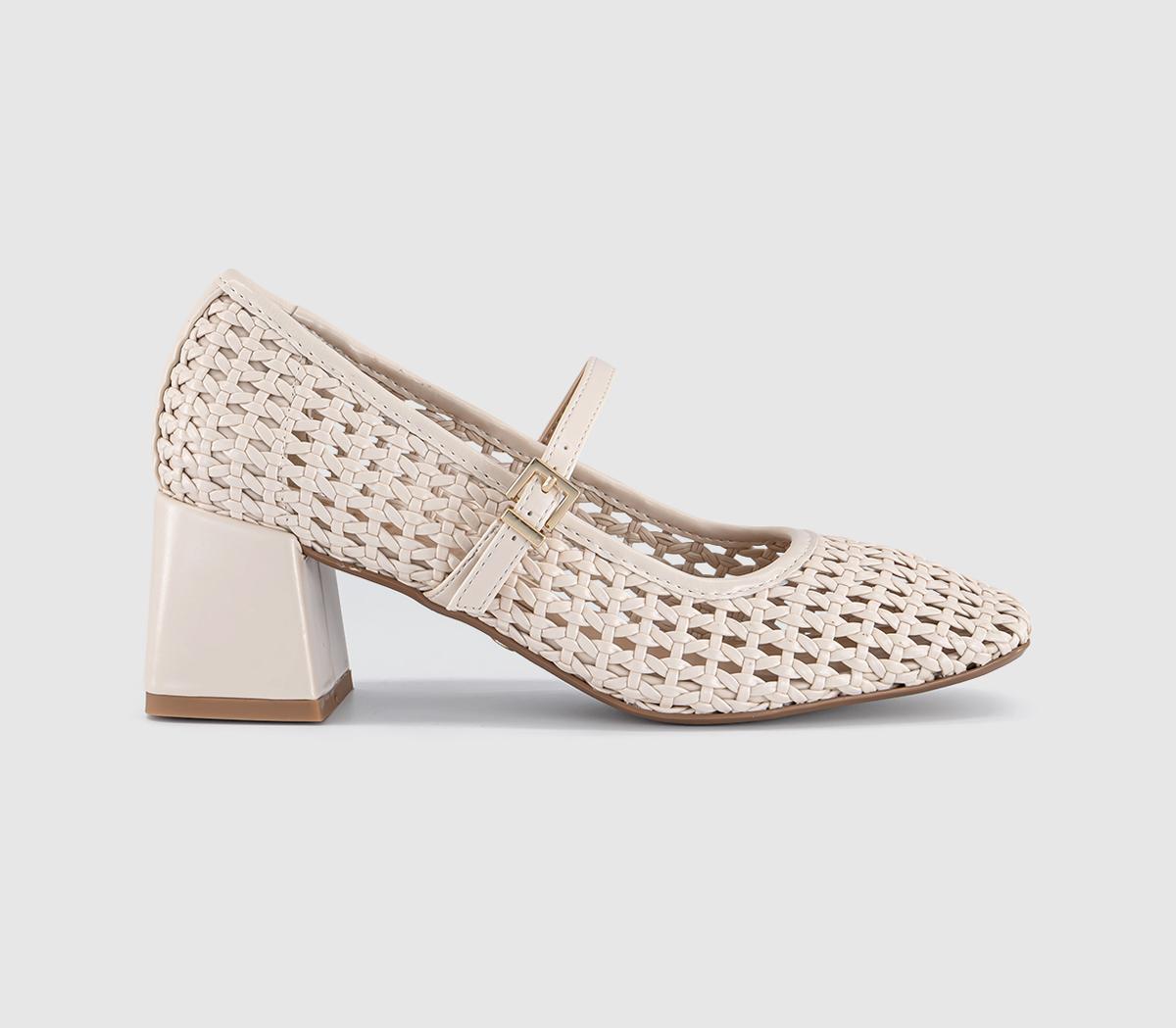 Womens OFFICE Mara Basket Weave Heeled Mary Janes Off White