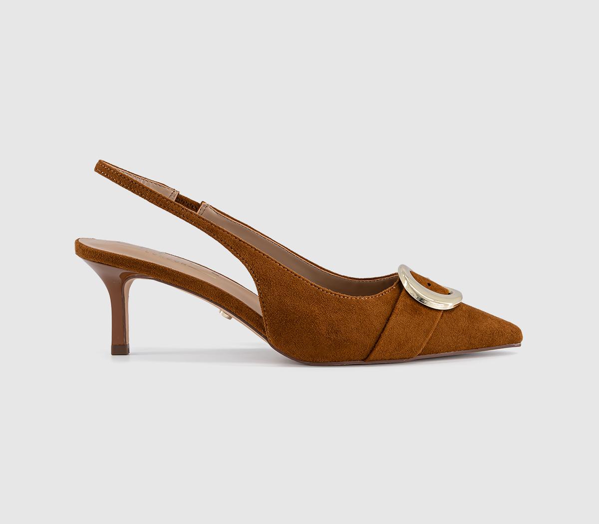Womens OFFICE Maeva Buckle Trim Slingback Heels Tan Faux Suede