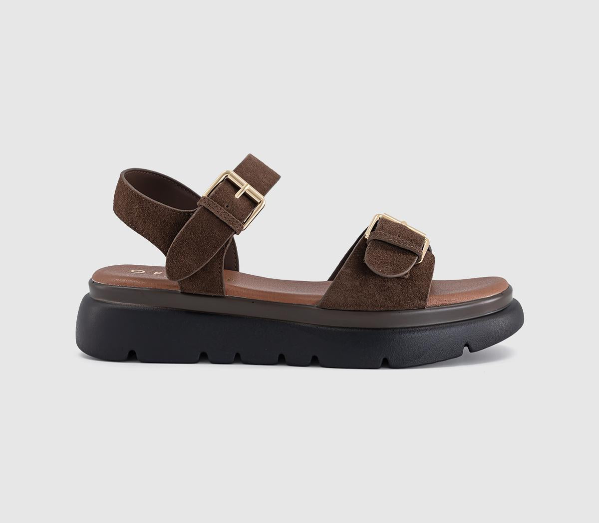 Womens OFFICE Sage Buckle Detail Platform Sandals Brown Suede