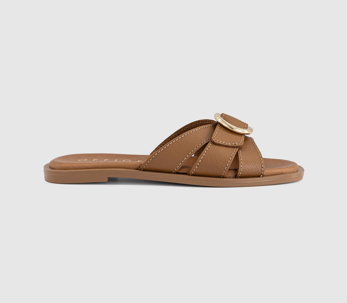 Womens OFFICE Salerno Trim Detail Sliders Tan Leather