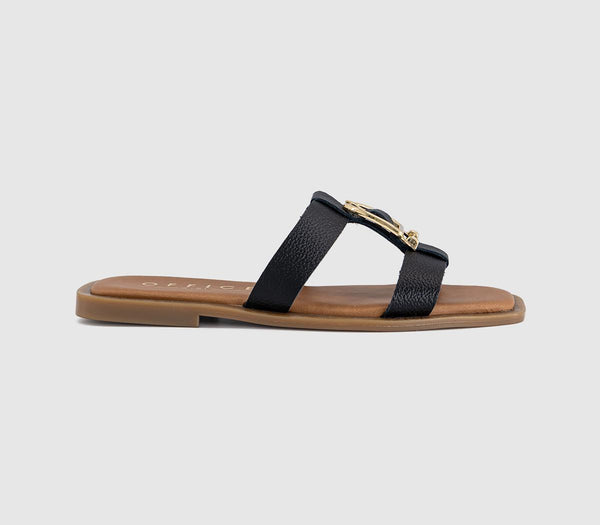 Womens OFFICE Santana Belt Detail Sliders Black Leather