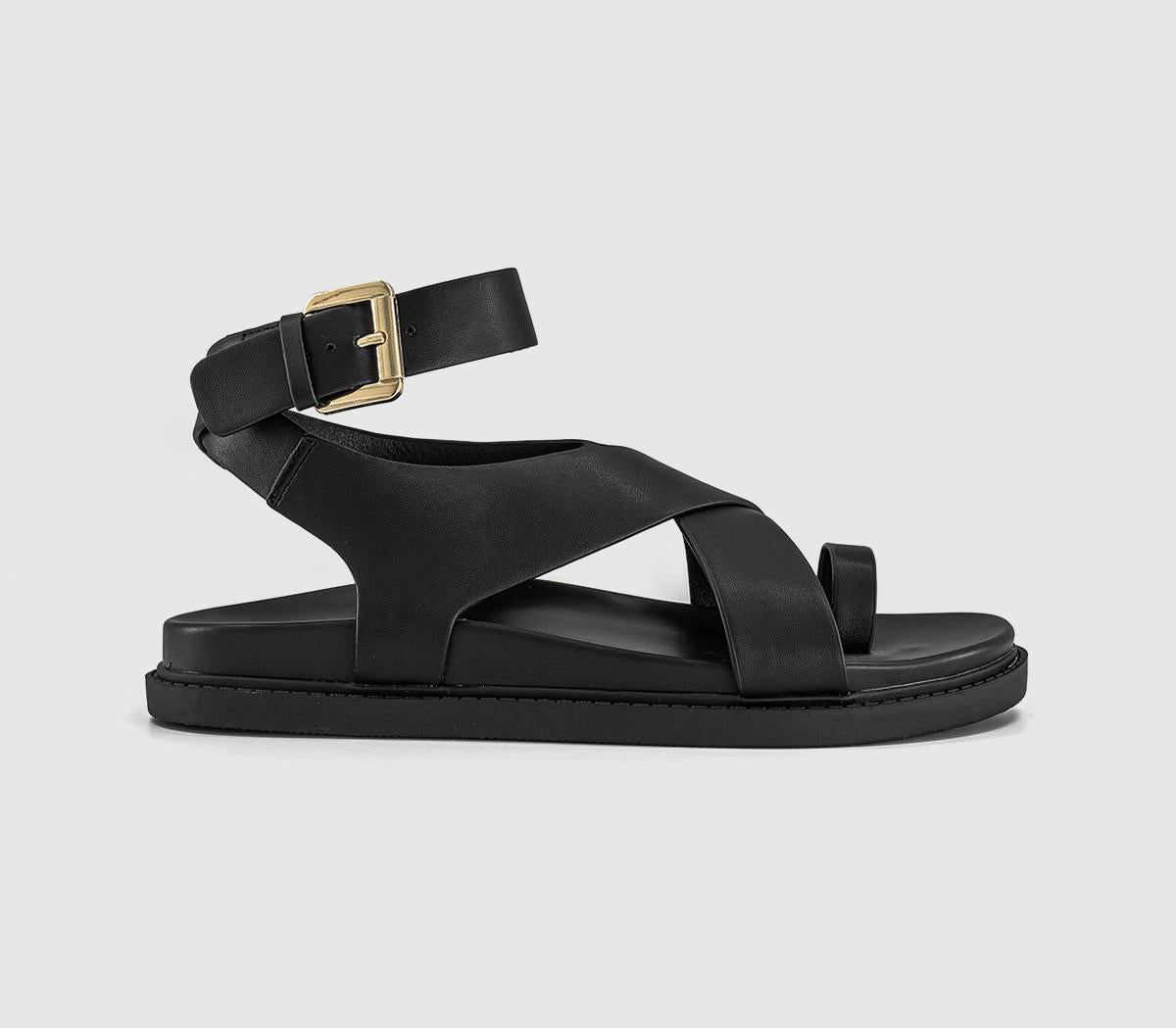 Womens OFFICE Simone Toe Loop Ankle Strap Footbed Sandals Black