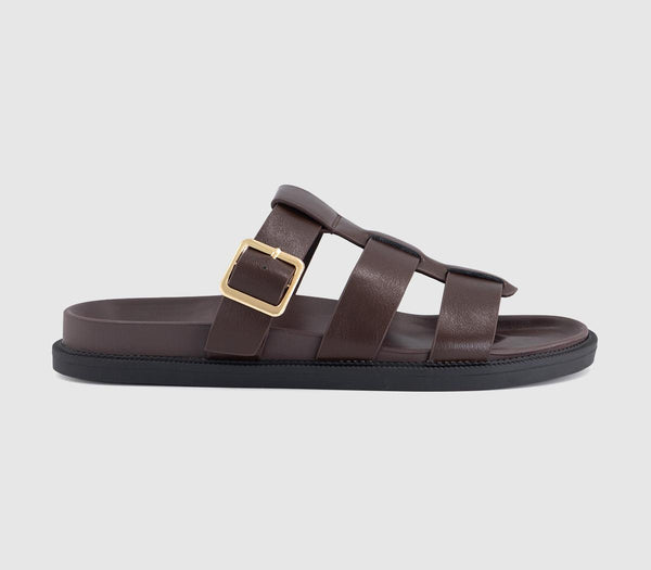 Womens OFFICE Shanty Fisherman Footbed Sliders Brown