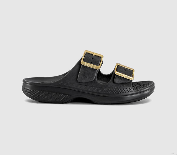 Womens Crocs Saturday Two Strap Sandals Black Metallic