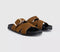 Womens OFFICE Stella Cross Strap Buckle Detail Footbed Sliders Tan Suede