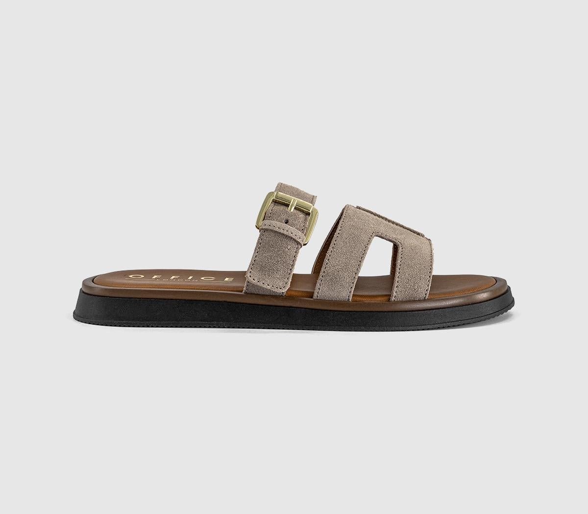 Womens OFFICE Sullie Cut Out Buckle Sandals Taupe Suede