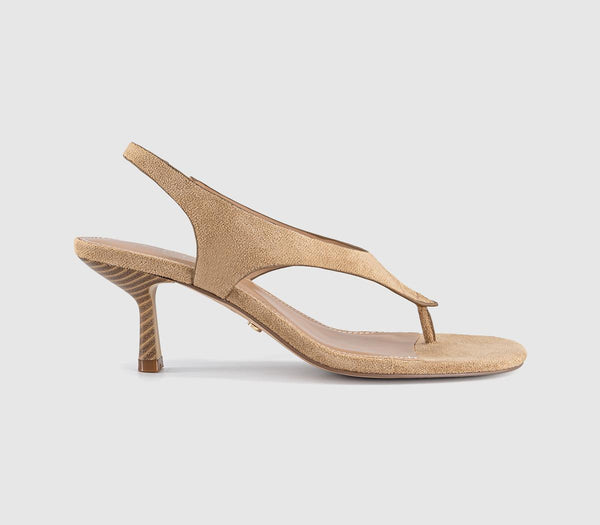 Womens OFFICE Mimi Toe Post Slingback Heels Taupe Faux Suede