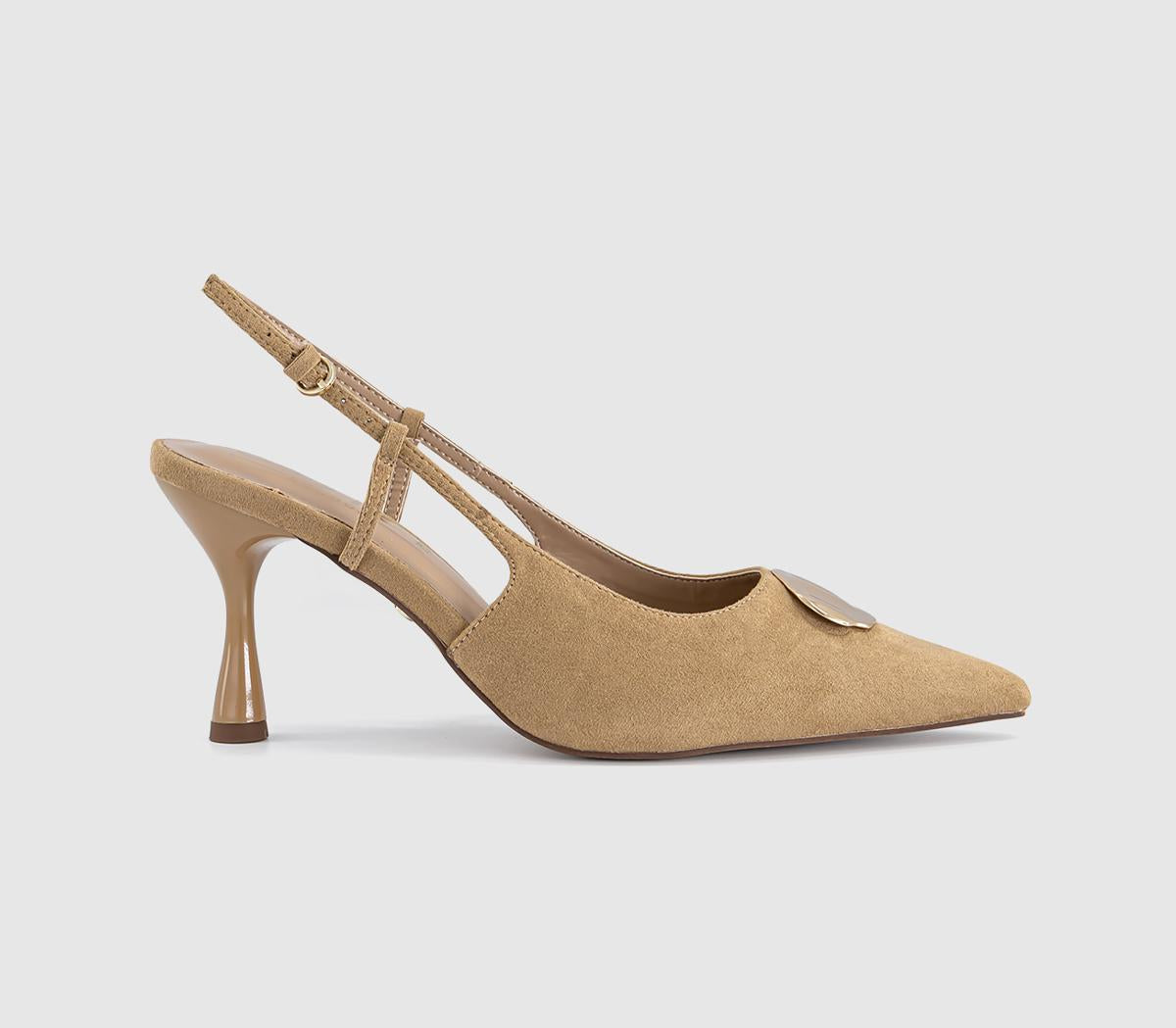 Womens OFFICE Hazel Trim Detail Slingback Court Heels Taupe Faux Suede
