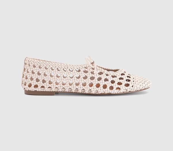 Womens OFFICE Fiore Woven Tie Up Ballerina Flats Cream