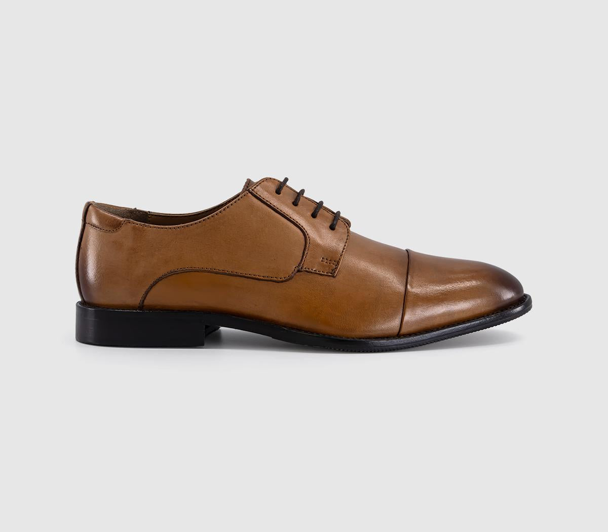 Mens OFFICE Mayson Toe Cap Derby Shoes Tan Leather