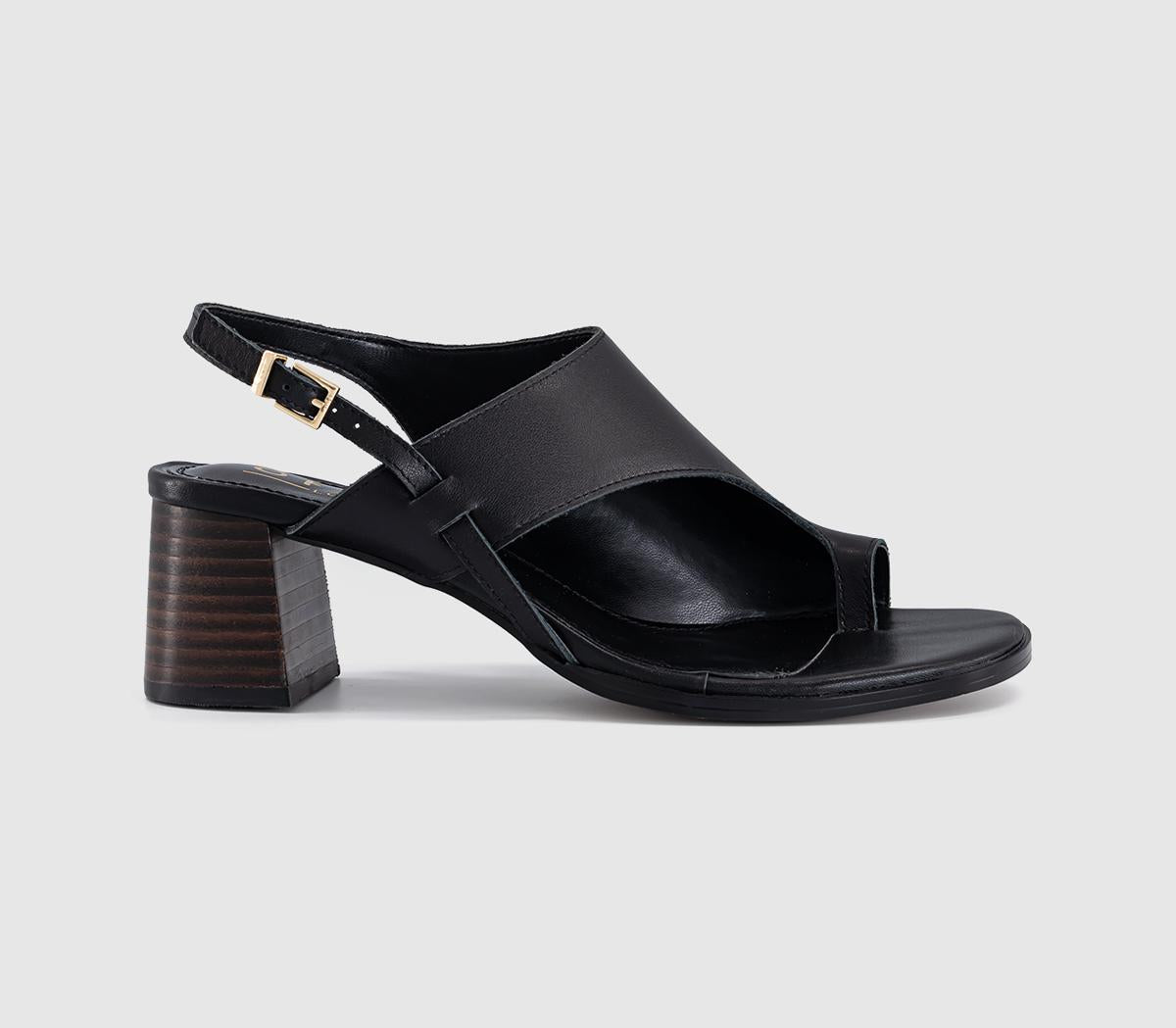 Womens OFFICE Montreal Toe Post Stacked Heel Sandals Black Leather