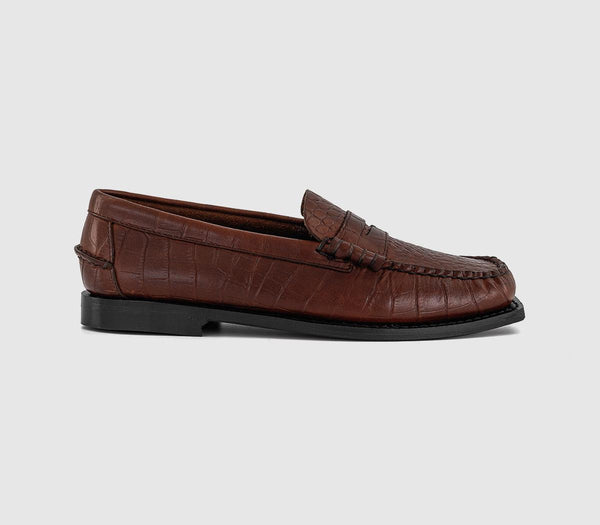 Womens Sebago Madison Loafers Brown Croc Emboss
