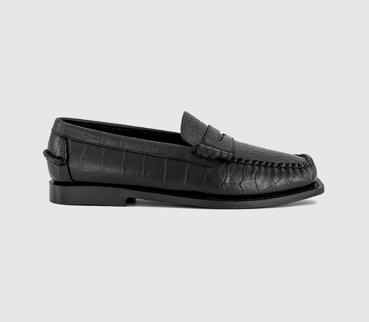 Womens Sebago Madison Loafers Black Croc Emboss