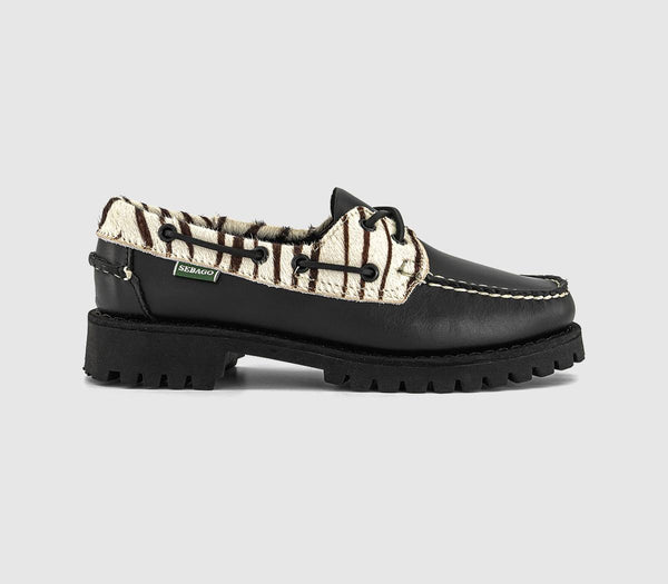 Womens Sebago Ranger Wild Collar Boat Shoes Black Zebra