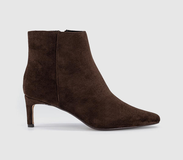 Womens OFFICE Aurelia kitten Heel Ankle Boots Brown Faux Suede