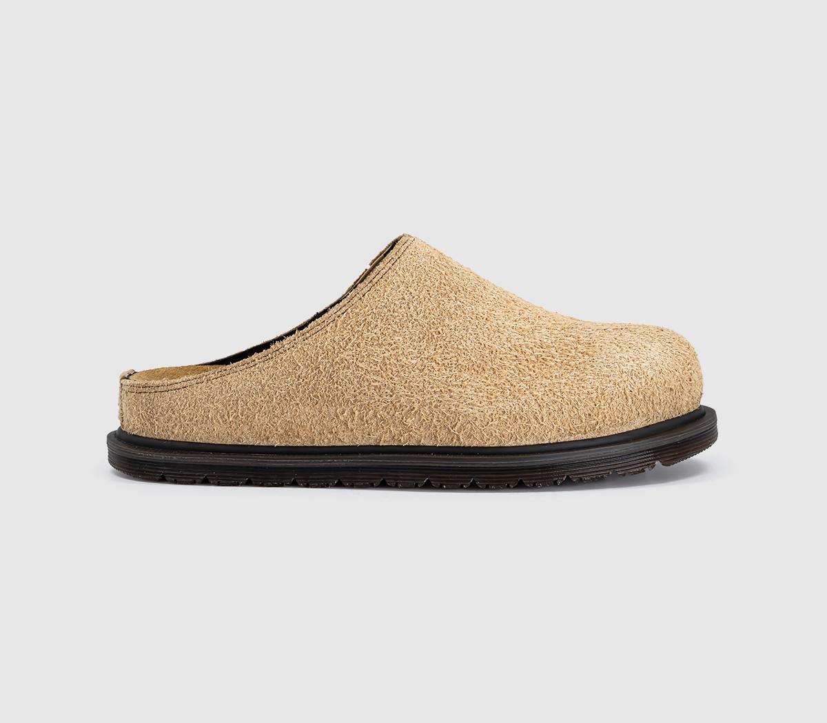 Womens Dr. Martens San Mules Savannah Tan Hairy Suede