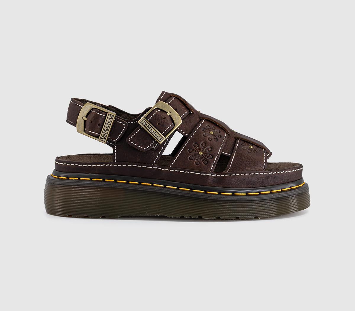 Womens Dr. Martens Wrenlie Open Flower Sandals Dark Brown Grizzly