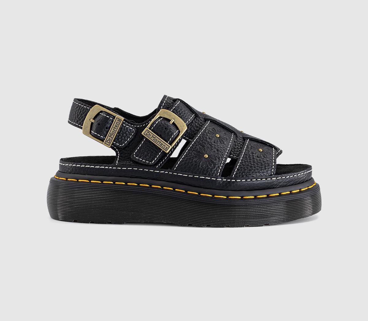 Womens Dr. Martens Wrenlie Open Flower Sandals Black Milled Nappa