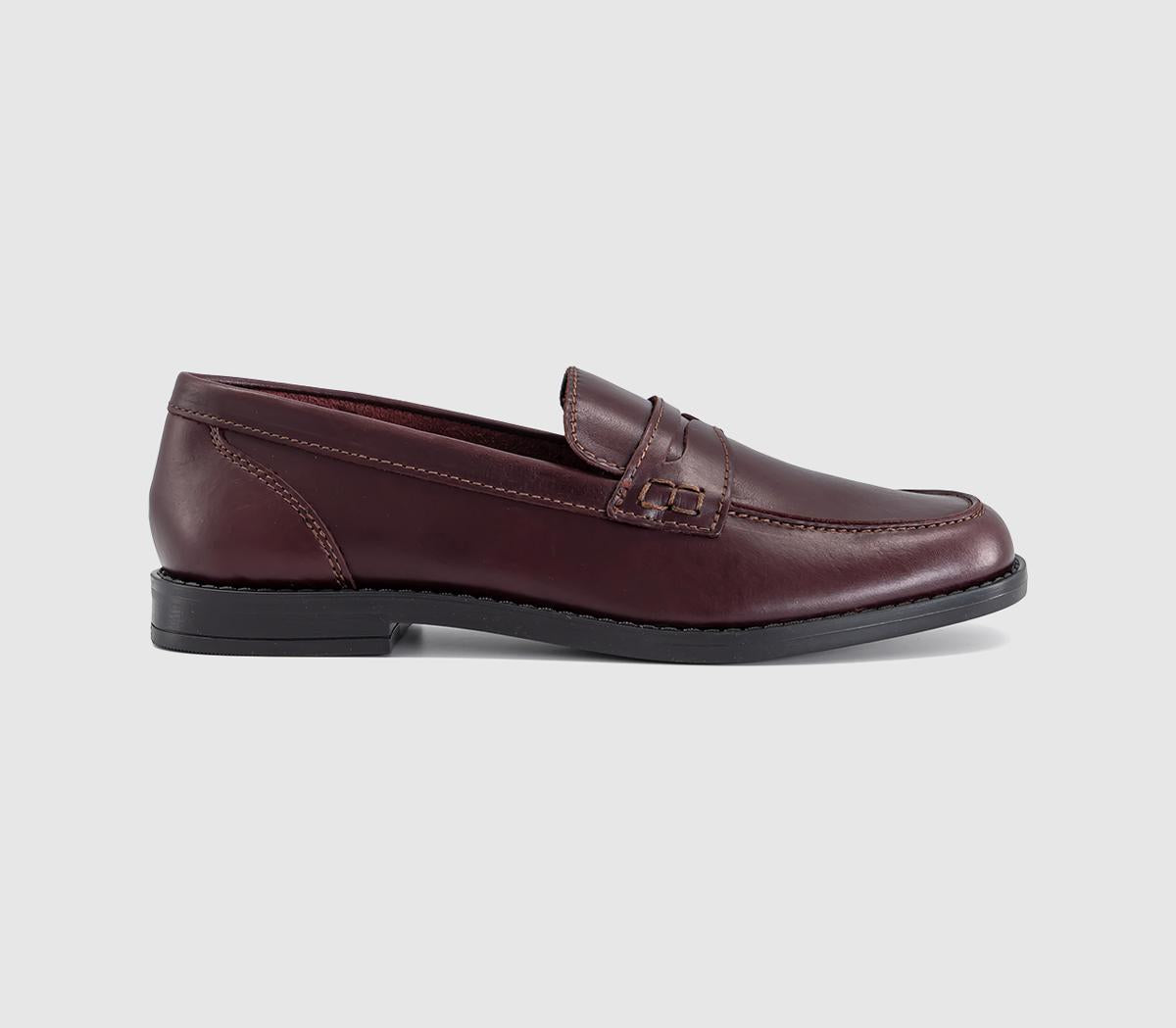 Womens OFFICE Forerro Square Toe Penny Loafers Burgundy Leather