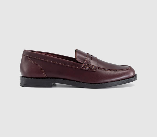 Womens OFFICE Forerro Square Toe Penny Loafers Burgundy Leather