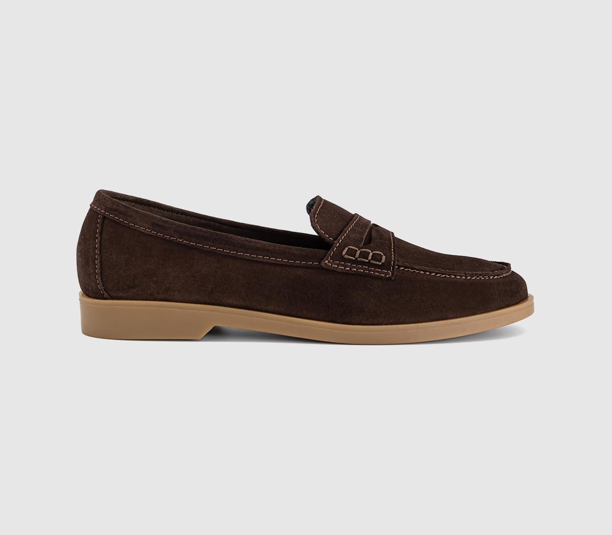 Womens OFFICE Finesse Gum Sole Penny Loafers Brown Suede