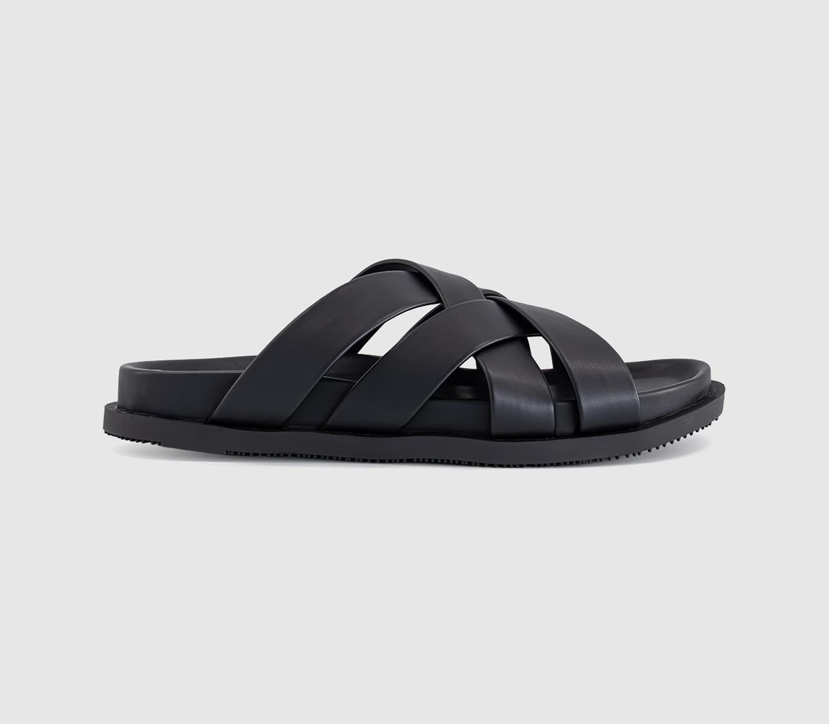 Womens OFFICE Saxon Cross Strap Footbed Slders Black