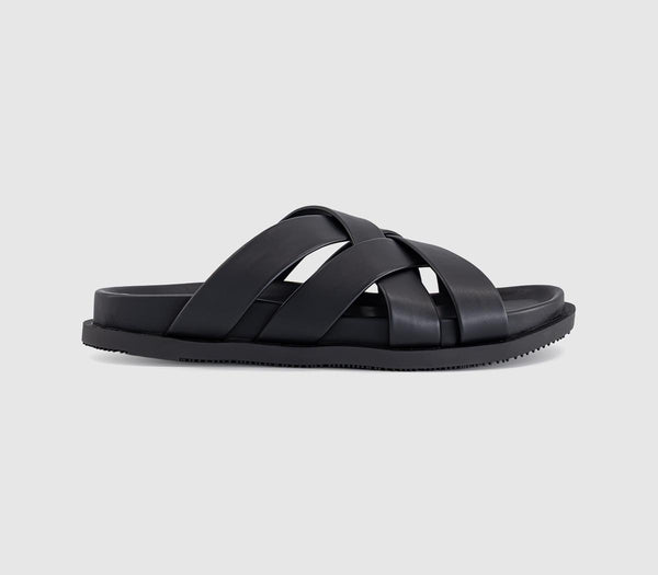 Womens OFFICE Saxon Cross Strap Footbed Slders Black