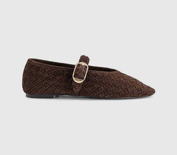 Womens OFFICE Fauna Leather Weave Mary Janes Brown Suede