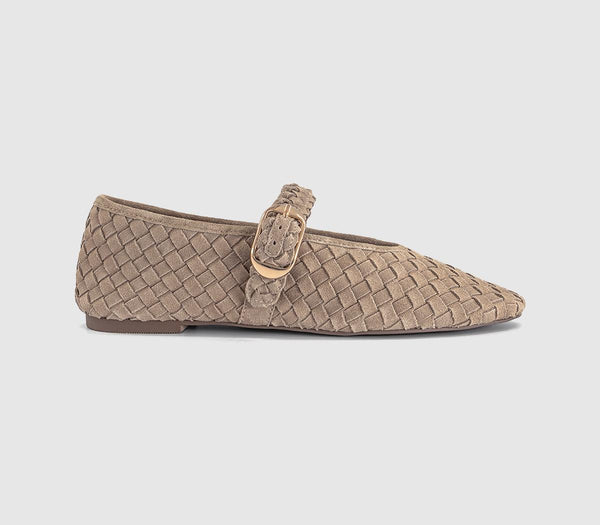 Womens OFFICE Fauna Leather Weave Mary Janes Taupe Suede