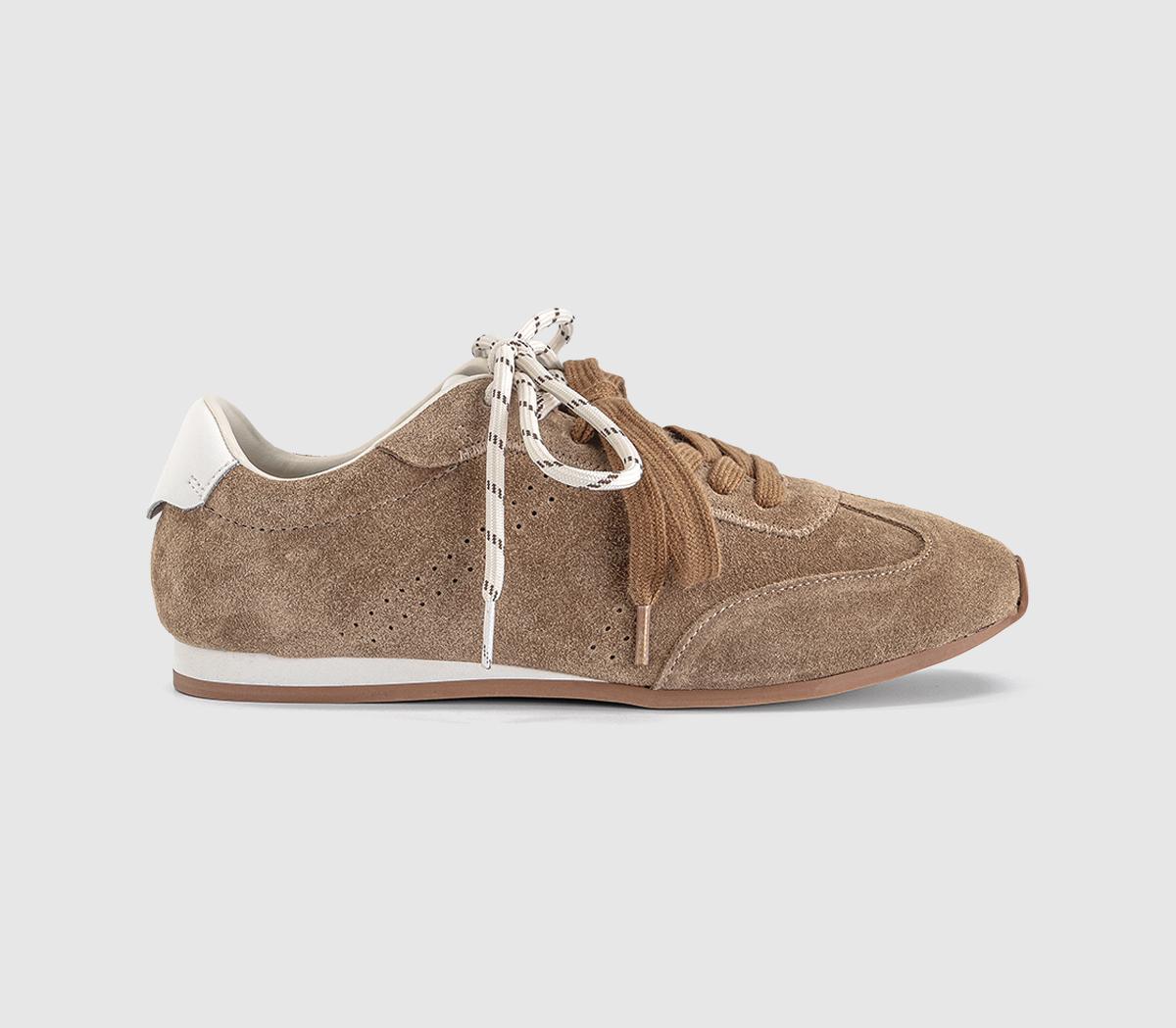 Womens OFFICE Talon Slim Sole Suede Runner Trainers Tan Suede