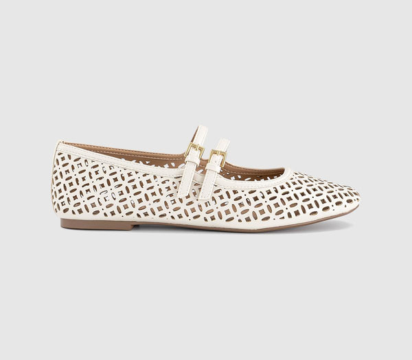Womens OFFICE Flair Laser Cut Double Strap Mary Janes Off White