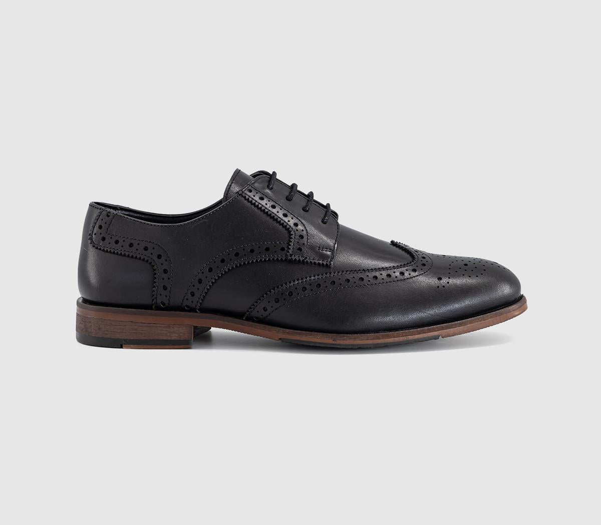Mens OFFICE Melwin Lace Up Derby Brogue Shoes Black Leather