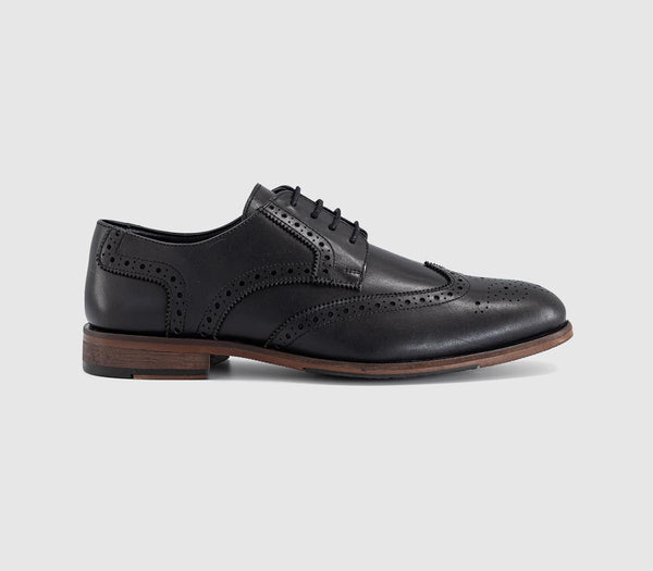 Mens OFFICE Melwin Lace Up Derby Brogue Shoes Black Leather